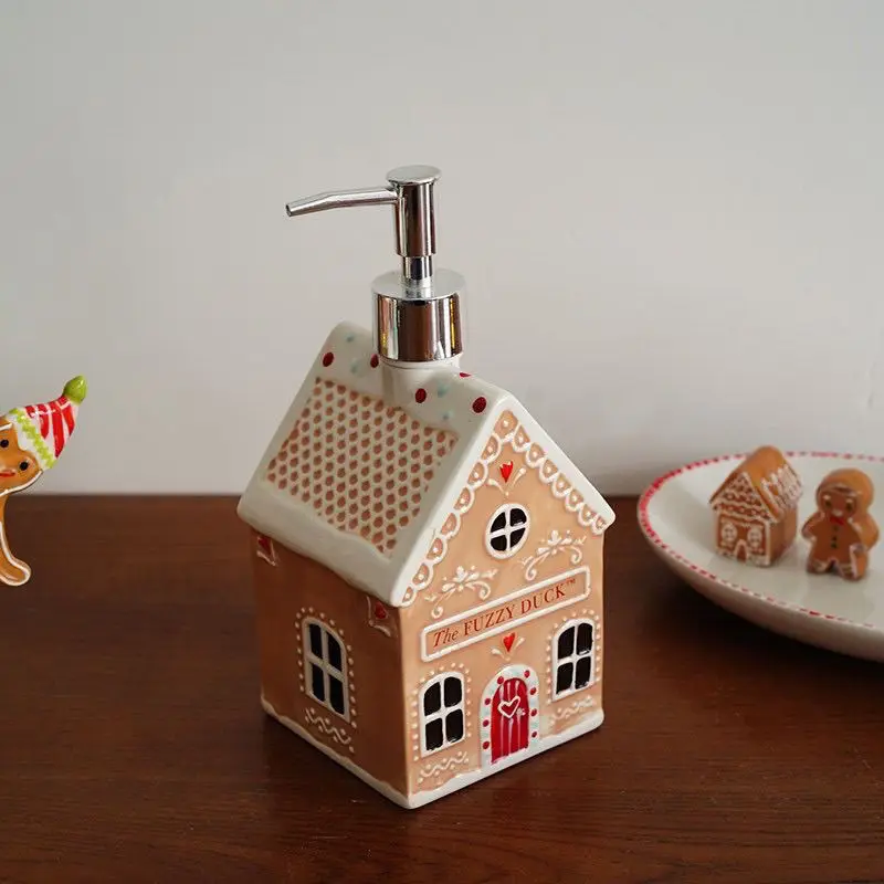 Ceramic Storage Jar Christmas European Hand-Painted Relief Gingerbread Man House Bathroom Bath Hand Sanitizer Bottle
