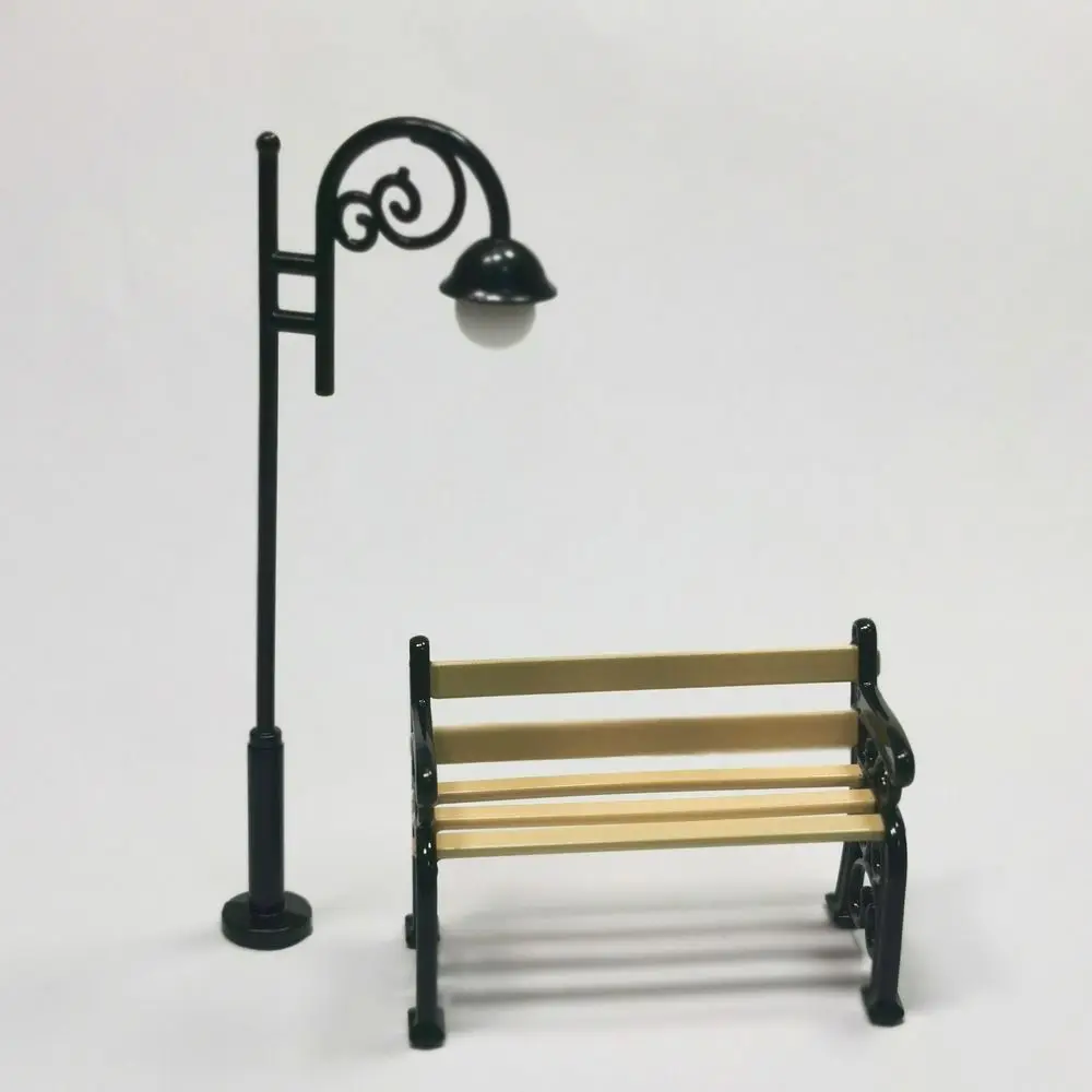 

1/12 Mini Dollhouse Mini Set Street Lamp Park Bench Doll House Furniture Model Toys Outdoor Bench Decoration Accessories
