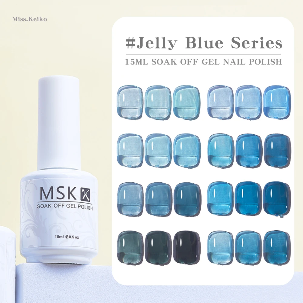 

Ms.keiko Jelly blue Transparent Gel Nail Polish Color UV LED Soak Off Gel Varnish Ice Through Jade Nail Art Gel Lacquer 15ml