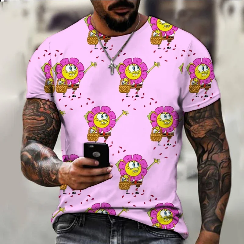 2024 Fashion T-shirt SpongeBob Tshirt Kids Cartoon Anime Print Boys Girls Short Sleeve Summer Fashion Casual Men T-shirt 4