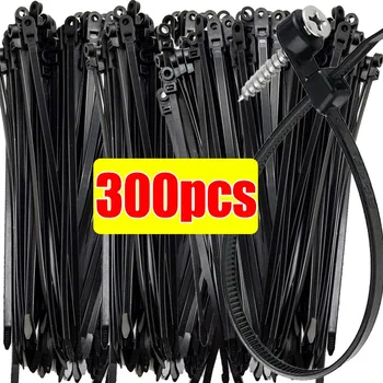 Screw Hole Nylon Cable Ties Self-locking Cord Ties Straps Fastening Loop Reusable Plastic Wire Ties Home Office Organizer Tools