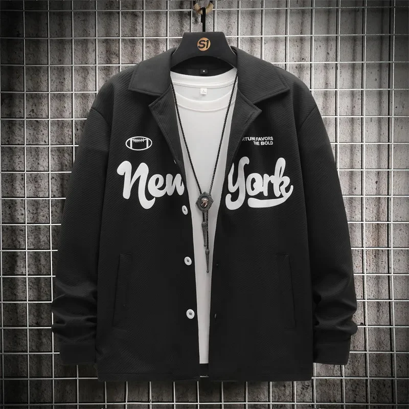 

Новинка осени 2023, модная повседневная трикотажная куртка в стиле High Street для мужчин, трендовая свободная мужская одежда в стиле хип-хоп с буквенным принтом