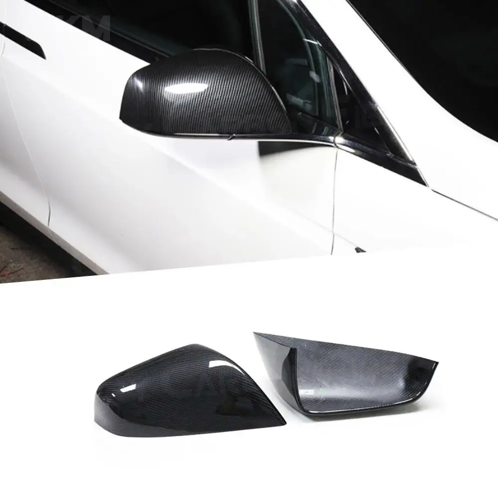 

2Pcs Dry Carbon Fiber For Tesla Model X SUV 2020 Rear View Side Mirror Cover ABS Accessories Mirror Caps Rear Door Wing