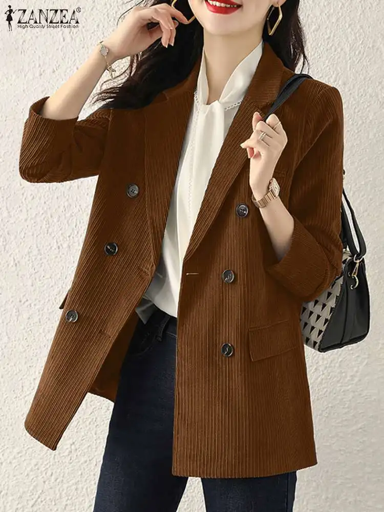 

Autumn Corduroy Coats Women Elegant Office Blazer Casual Long Sleeve Lapel Jackets Female Outwear ZANZEA Fashion OL Work Suits