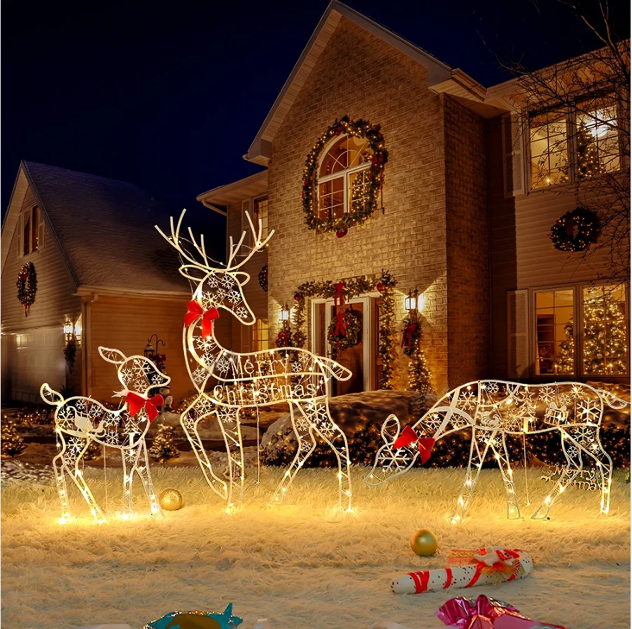 

Garden Decor2024 Handmake Iron Art Elk Deer Christmas LED Light Glowing Glitter Reindeer Xmas Home Outdoor Yard Ornament Decor