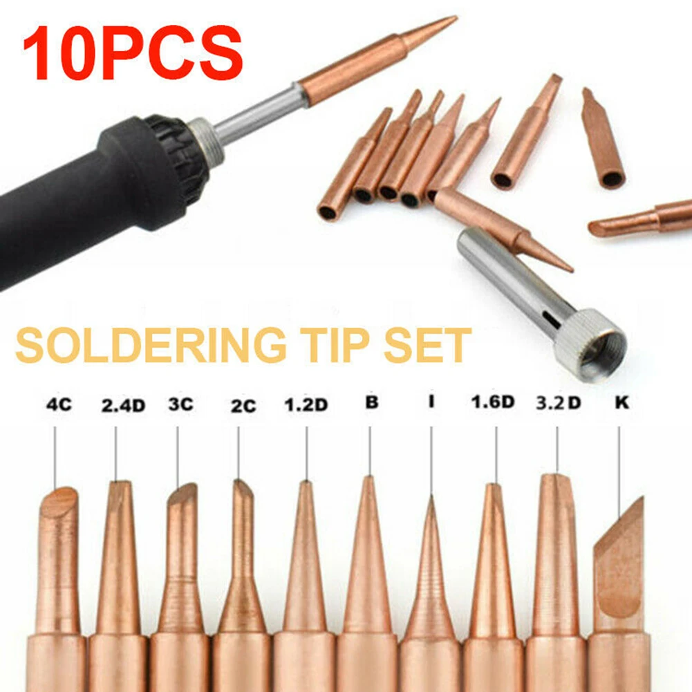 

10 Pcs/Set 900M-T Soldering Tip Pure Copper Electric Iron Head Series Solder Tool 900M 933 936, 937, 376, 907, 913, 951, 878D