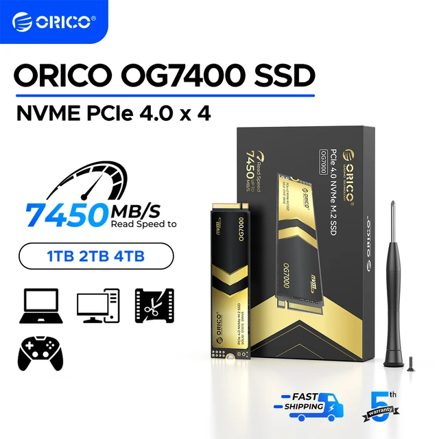 ORICO OG7000 1 تيرابايت 2 تيرابايت PCIe Gen4 NVMe SSD، ما يصل إلى 7400 ميجابايت/ثانية، حل حراري من الجرافين، مثالي لتحرير الفيديو 4K ثلاثي الأبعاد لجهاز PS5