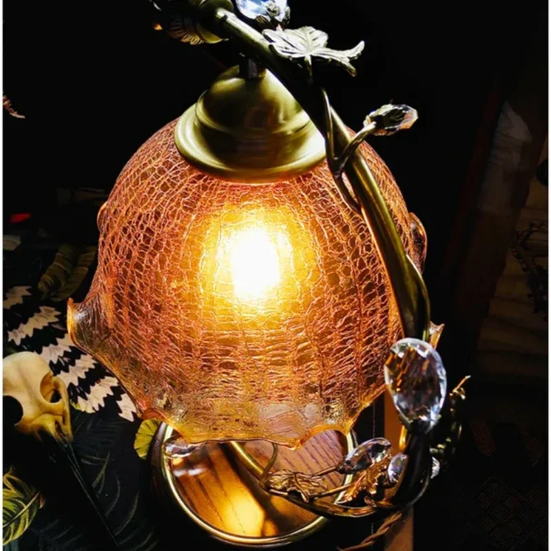 Three Lights, One House Walnut Color Brass Light Luxury Warm And Romantic Atmosphere American Crystal Festive Bedside Lamp