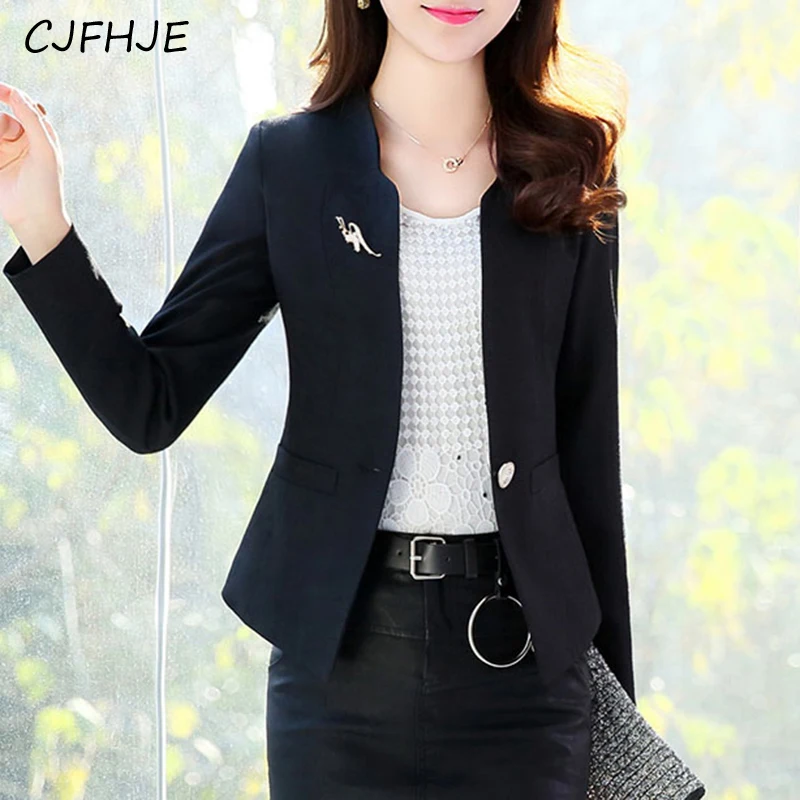 

CJFHJE Весеннее женское модное повседневное пальто на одной пуговице, новый Корейский простой женский короткий приталенный костюм с длинными рукавами