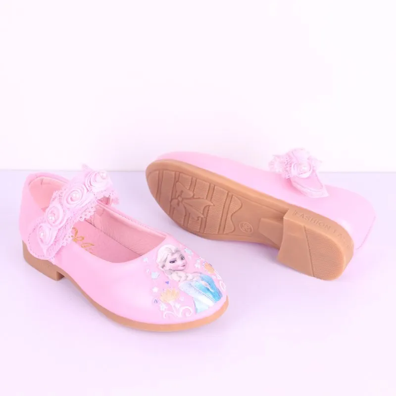 Disney New Kids Elsa Casual Shoes girls Frozen Princess Pink Soft Shoes Children's Cartoon pearl Leather Shoes Size 26-35 child shoes girl