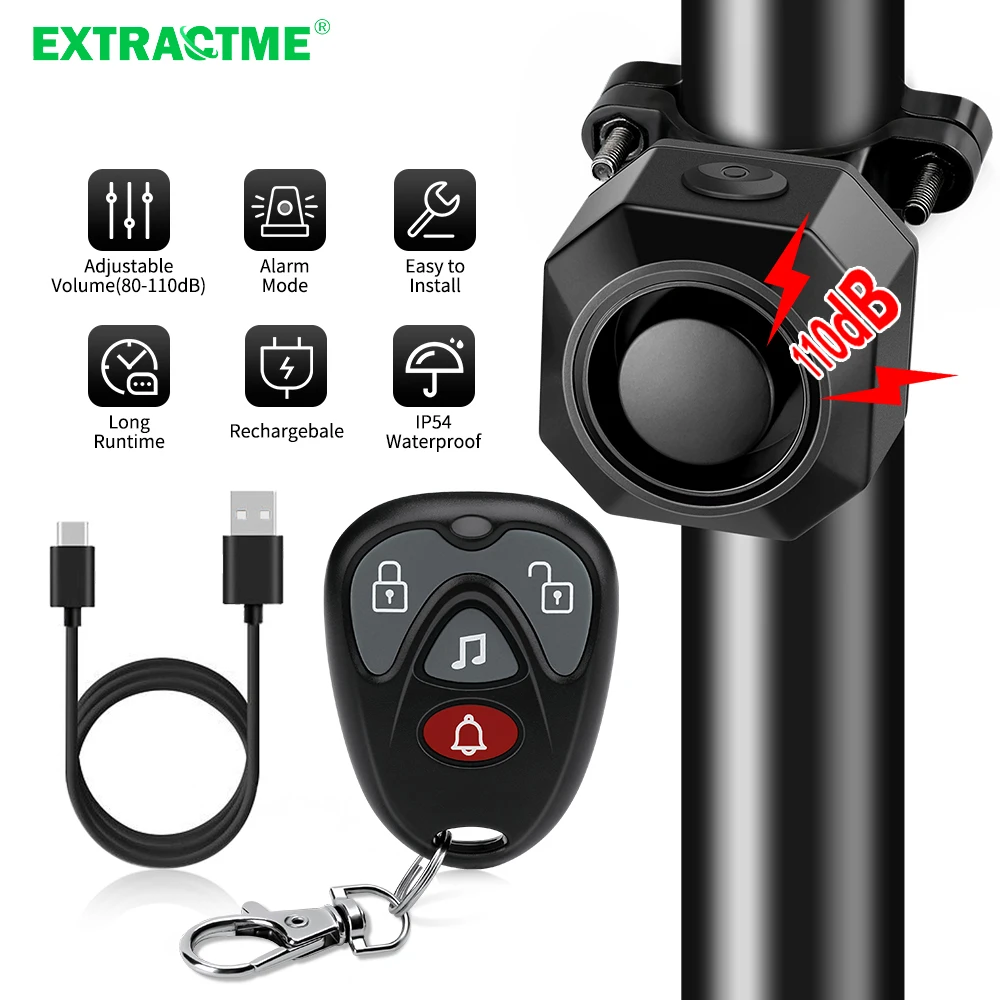 Motorcycle Alarm Bicycle Wireless Waterproof Vibration USB Charging Remote Control Security Protection