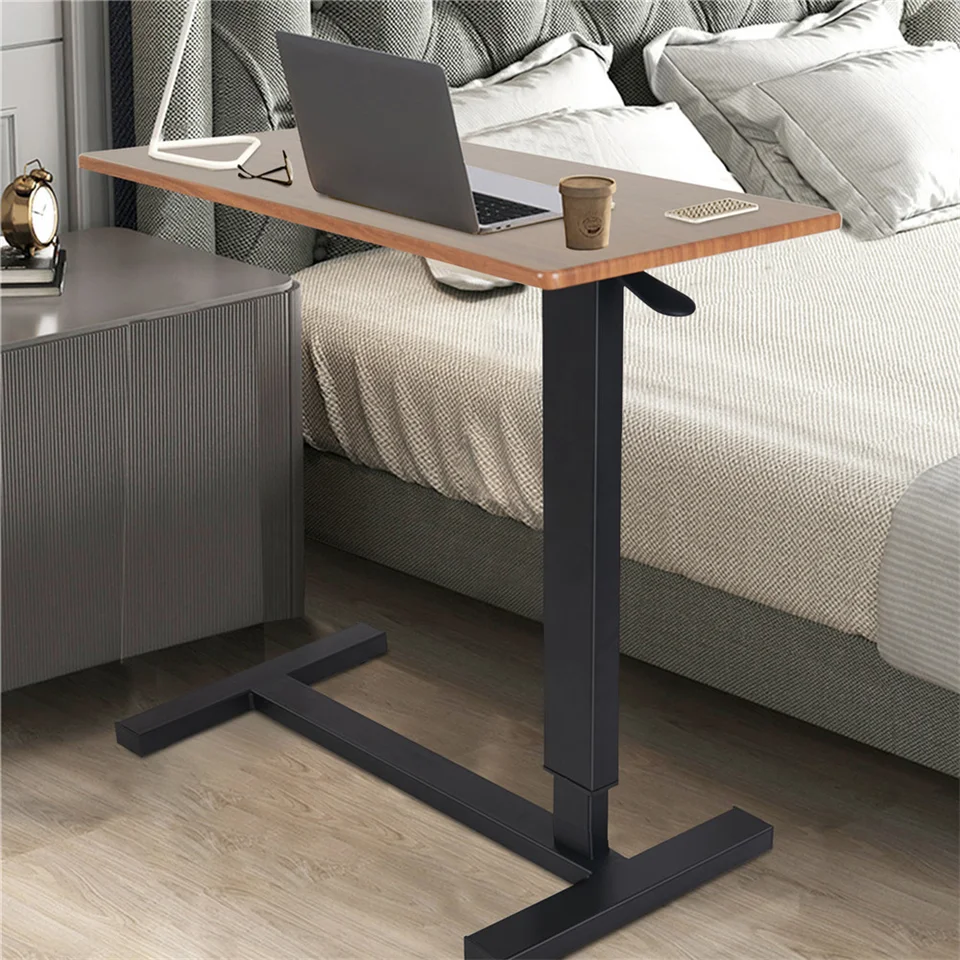 Tavolo da letto regolabile in altezza con ruote e base a forma di C, scrivania portatile