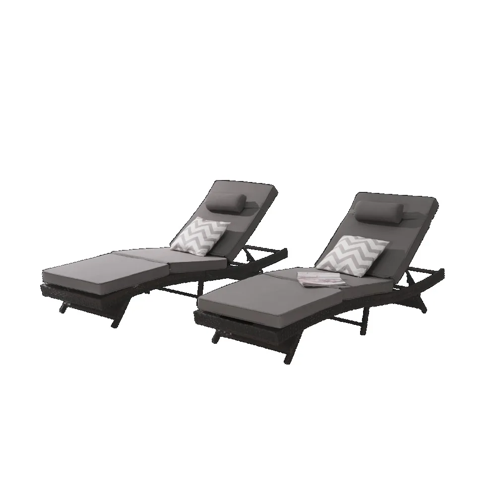 Outdoor Wicker Long Reclining Chair Set of 2 ,Chairs Recliner Up To 150° Beach Poolside Garden, Wicker Reclining Lounge Chair 5