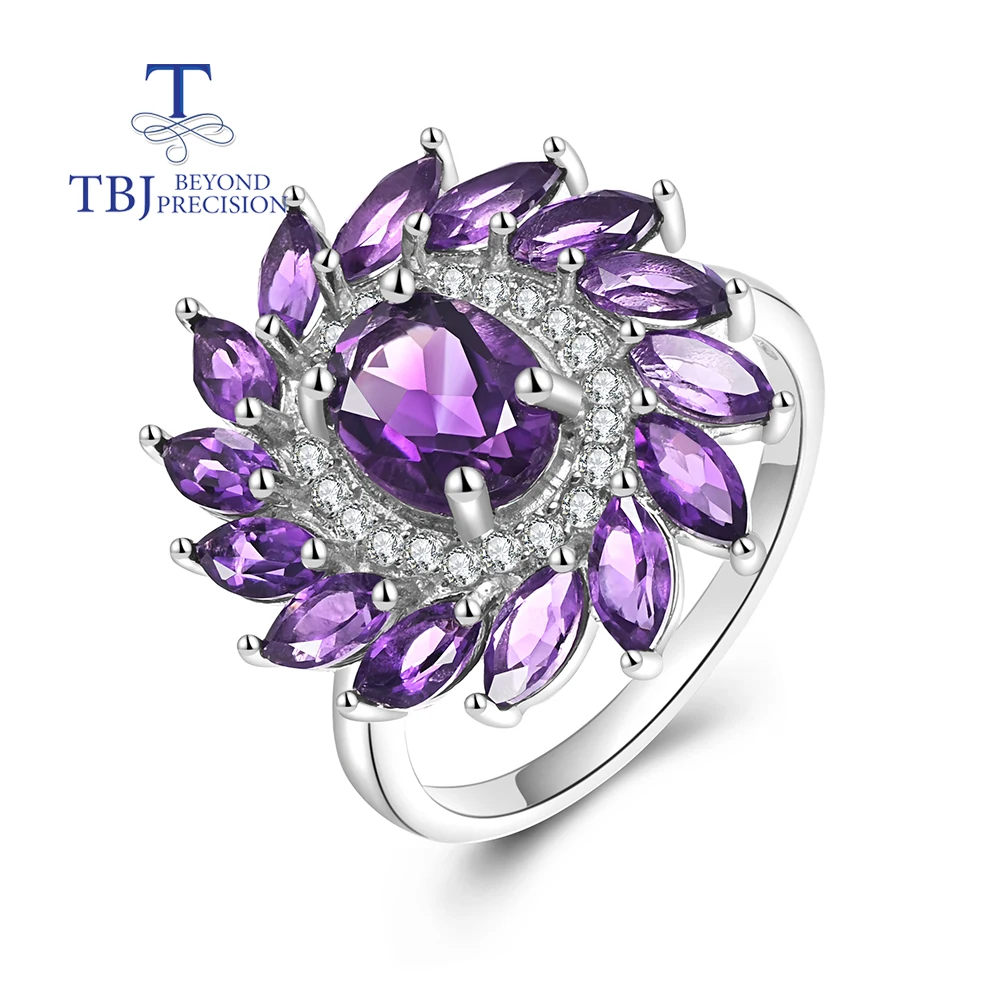 

Gorgeous multi-gem design Cubic Zircon with natural gemstone luxury amethyst Ring S925 silver ladies anniversary banquet jewelry