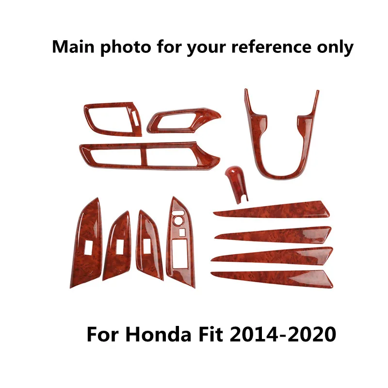 

Wood Grain Car Interior Styling Steering Outlets Window Control Door Gear Panel Sticker Cover Trim for Honda Fit 2014-2020