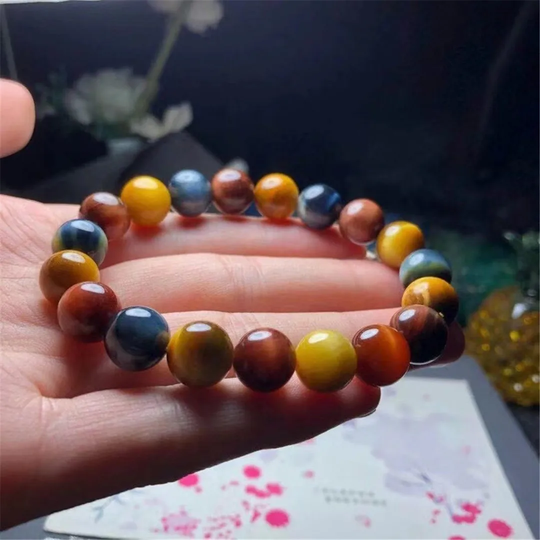 

Браслет из натурального радужного Тигрового Глаза диаметром 10 мм для женщин и мужчин, подарок с хрустальными бусинами, бразильский драгоценный камень, искусственный драгоценный камень AAAAA