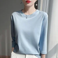 Mercerized Cotton Cropped Sleeve Female Spring And Summer 2023 New Round Neck Loose 100% Cotton Short Sleeve Bottoming T-Shirt - Image 4