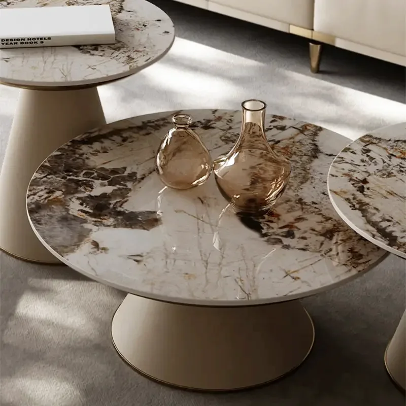 Modern Nordic Style Sofa Center Table Sintered Stone Top Light Luxury Round Coffee Table Sets for Living Room