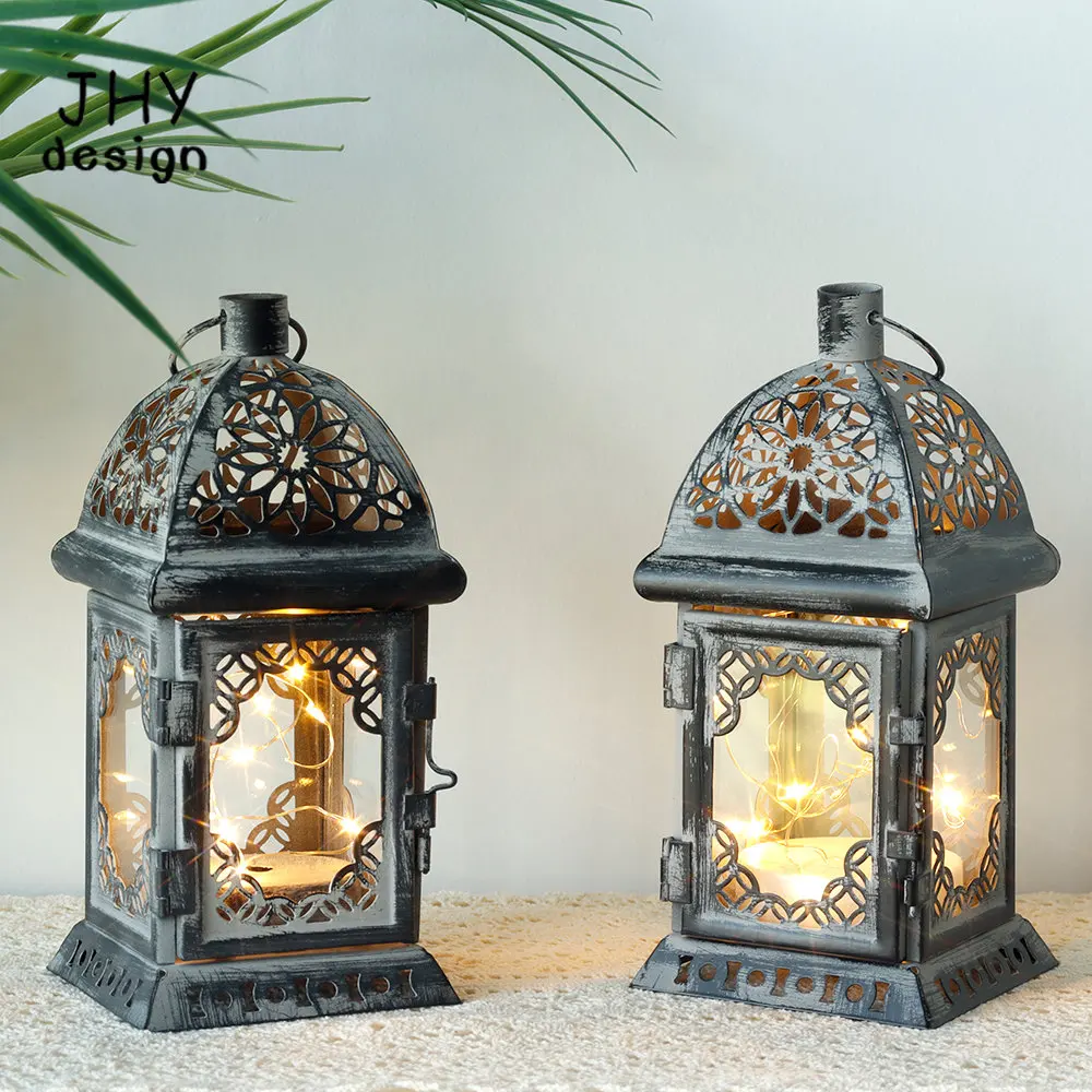 バッテリー操作ランタン,2個,ヴィンテージスタイル,金属製キャンドル