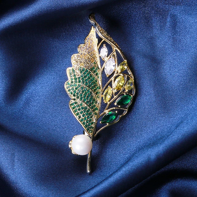 Blue Crystal Plant Leaf Brooches Girls Fashion Hijab Brooch Pins Women's  Jewelry