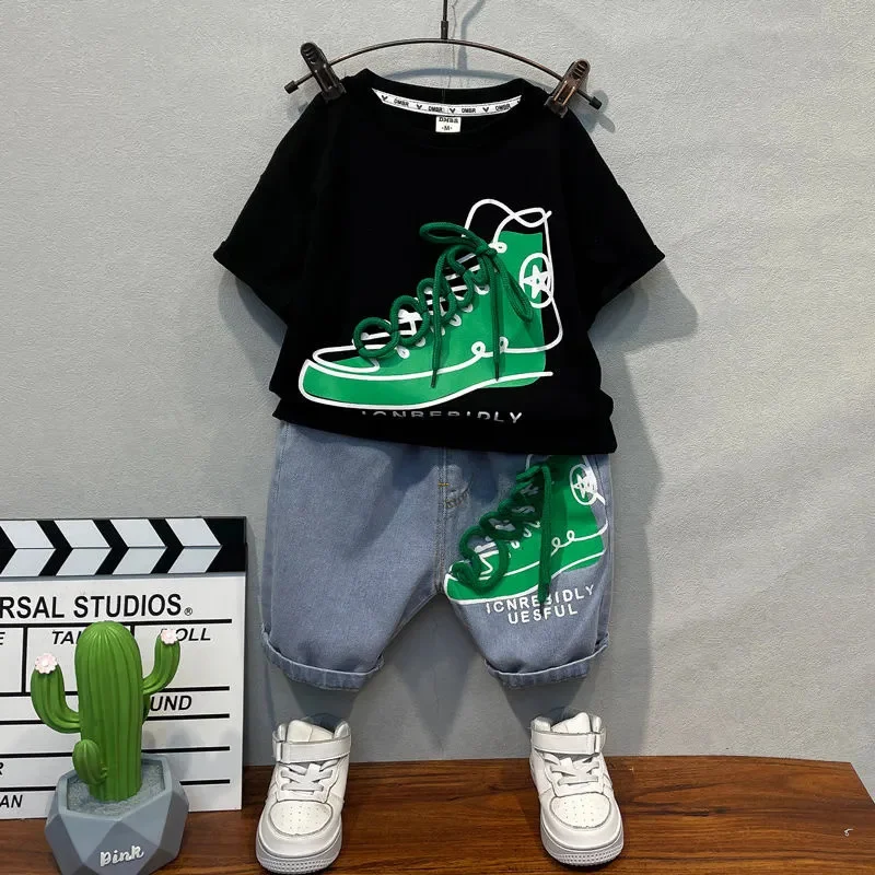 

Boys Clothing Set shorts t-shirts + demin jeans 2pcs Suits For Clothes Summer Kids Sport Tracksuit 2-12 years