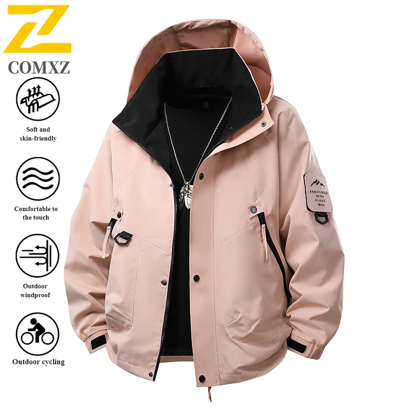 Autumn Water-Resistant Softshell Jacket Windproof Hooded Outdoor Windbreaker for Hiking Workwear Urban Street Style Lightweight