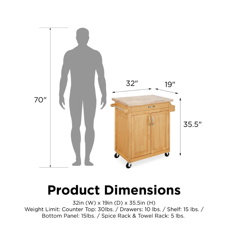 Mainstays Kitchen Island Cart with Drawer and Storage Shelves, White