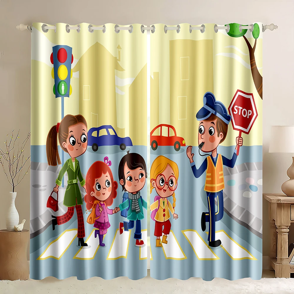 

Cartoon Cars Curtains,Urban Transportation Traffic Blackout Window Drapes City Road Window Curtain Panels for Kids Bedroom