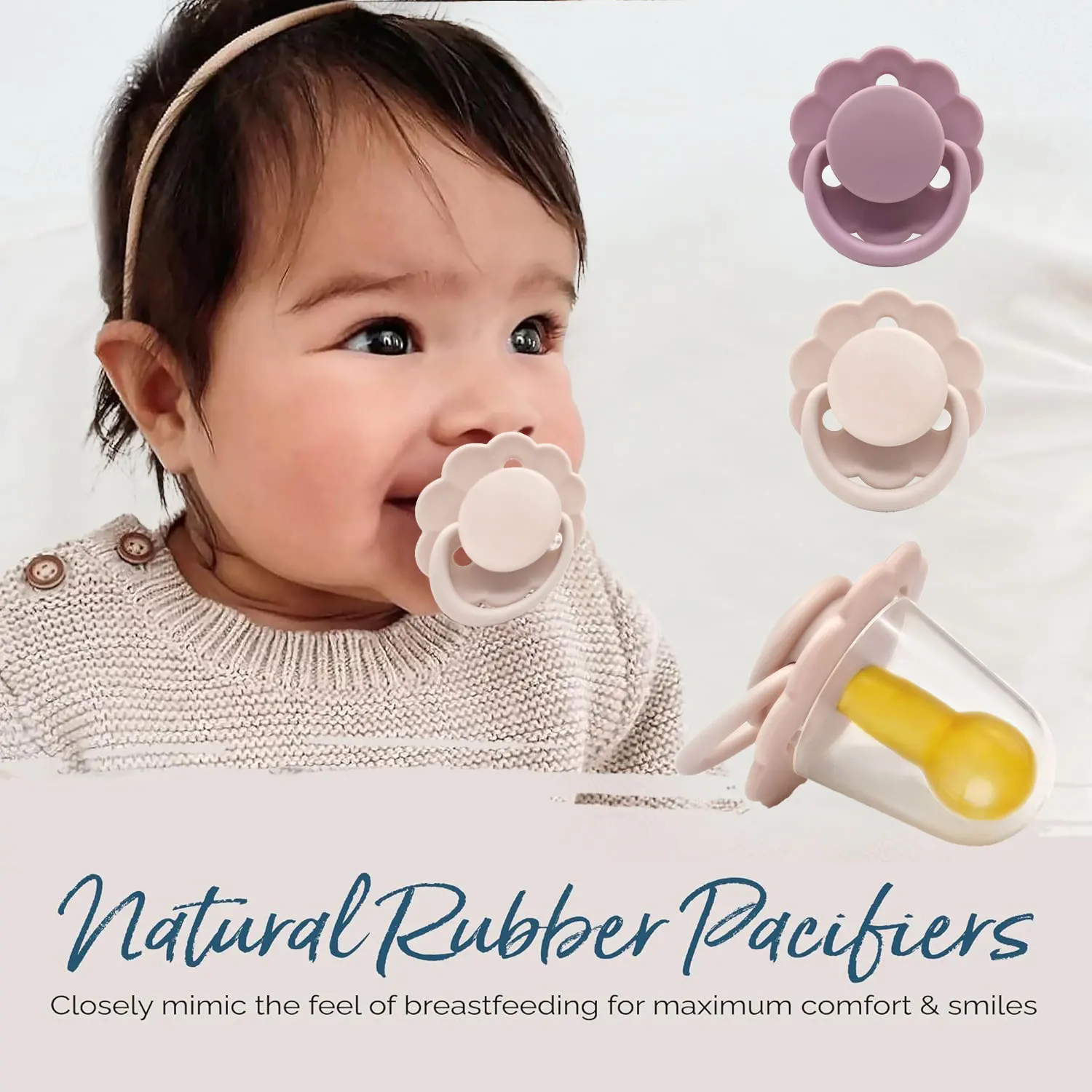 Natural latex pacifier for newborns 0-3 years old small flower shape dust lid three air holes bpa free gift for babies silicone pacifier