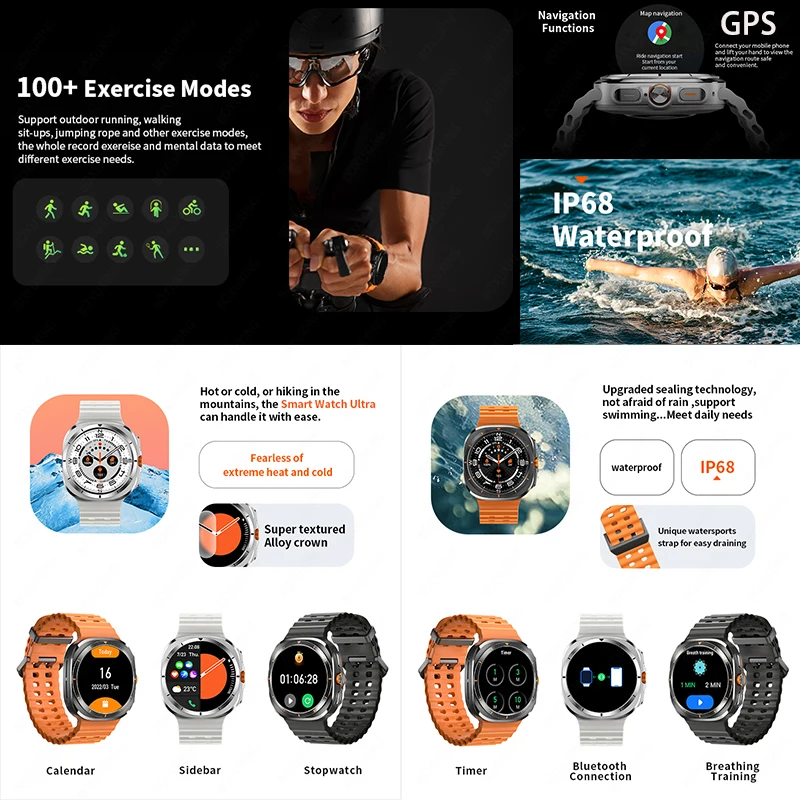For Samsung Galaxy smart watch 7 Ultra GPS Compass Outdoor Sports Man AMOLED BT Call IP68 Galaxy 6 Upgraded Smartwatch Men