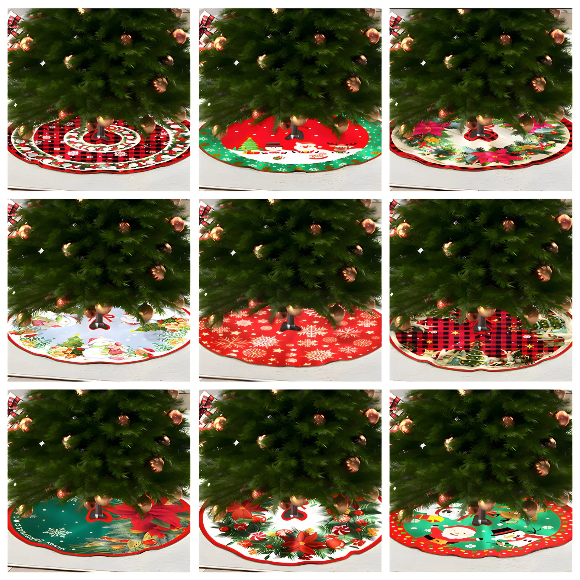 90Cm Christmas Tree Skirt Red Christmas Tree Foot Cover Santa Claus Snowflake Christmas Tree Carpet Base Mat Decorations Crafts