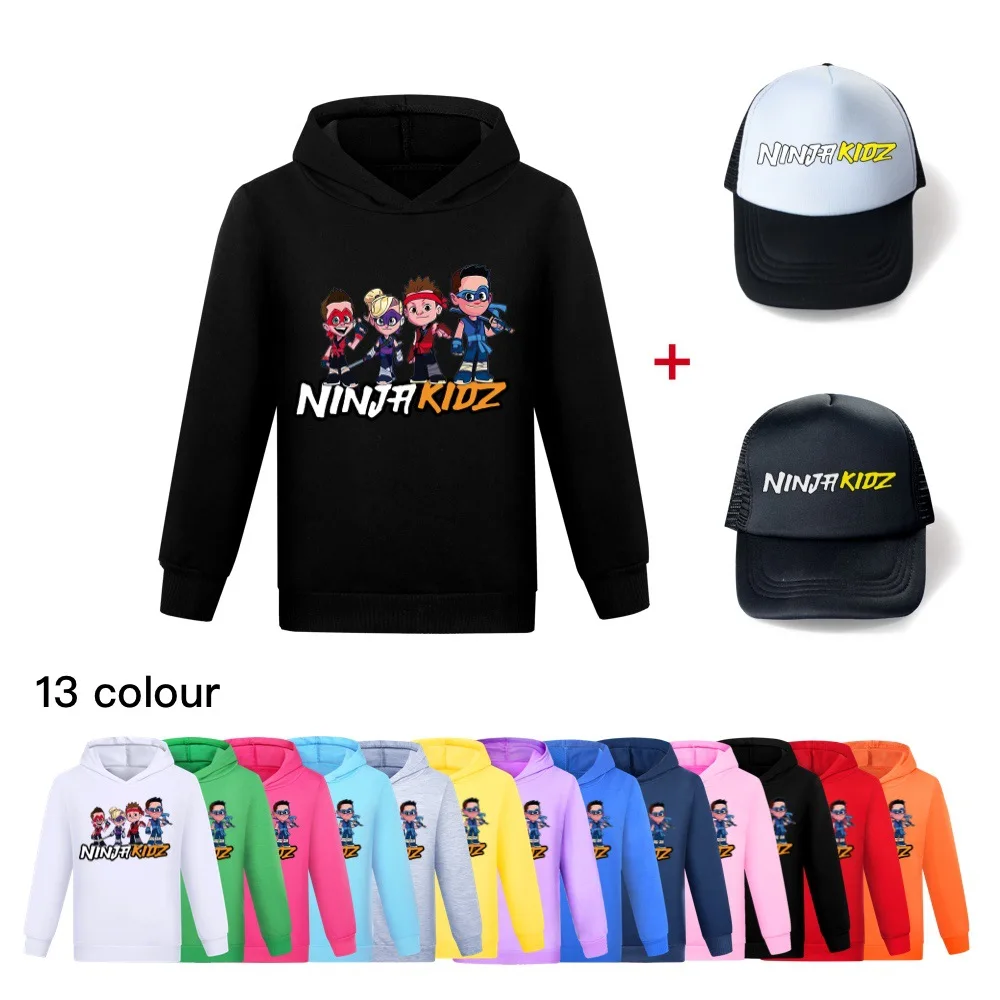 

NINJA KIDZ Boys Hoodies Cartoon Pattern Autumn Outwear Children Sweatshirts for Kids Clothes+cap girl Boy Cotton Pullovers