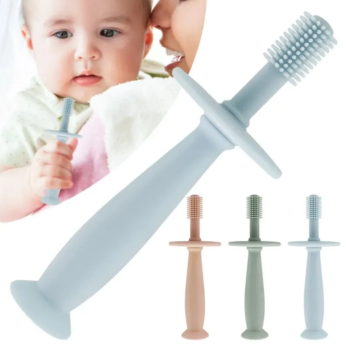 1pcs Baby Toothbrush Edible Silicone Soft Bristles Clean Teeth 360-degree Rotation Baby Brushing Tools Training Teeth Cute Gift