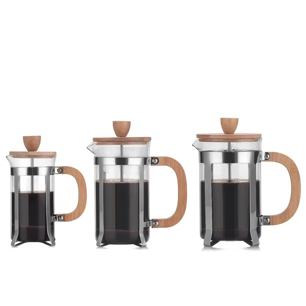 350/600ml Stainless Steel Pressing pots Food Grade Press type Wooden handle Maker French Transparent Press for Coffee and Tea