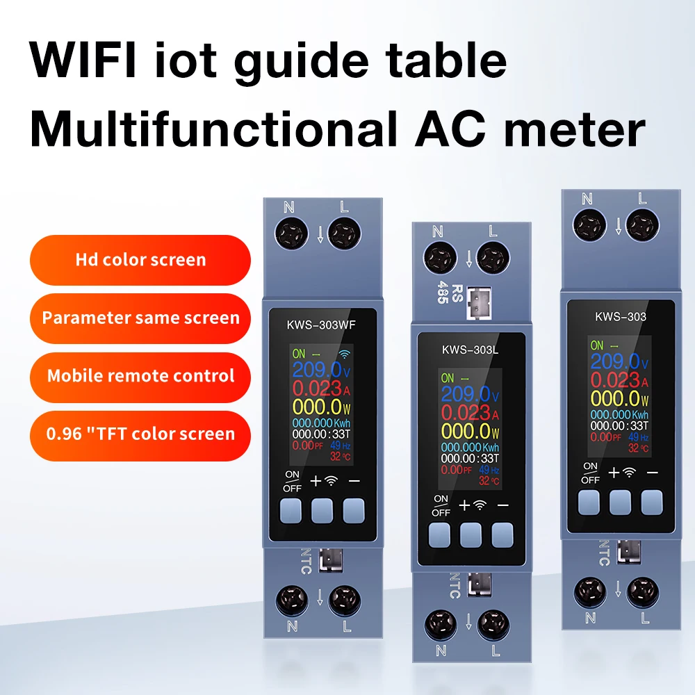KWS-303 Tuya WiFi Power meter 2P AC Energy Meter APP Control 85-290V/40A Voltage Current Electricity Consumption