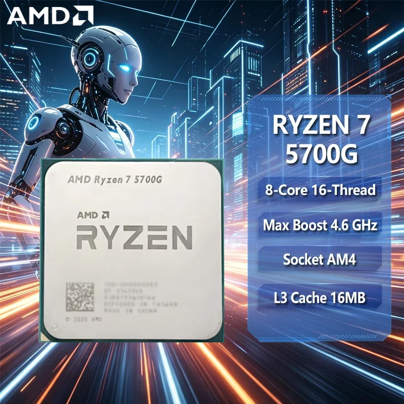AMD Ryzen 7 5700G 100% 새제품 AMD R7 5700G CPU 4.6GHz 8코어 16스레드 16MB L3 캐시 소켓 AM4 프로세서 (패키지 없음)