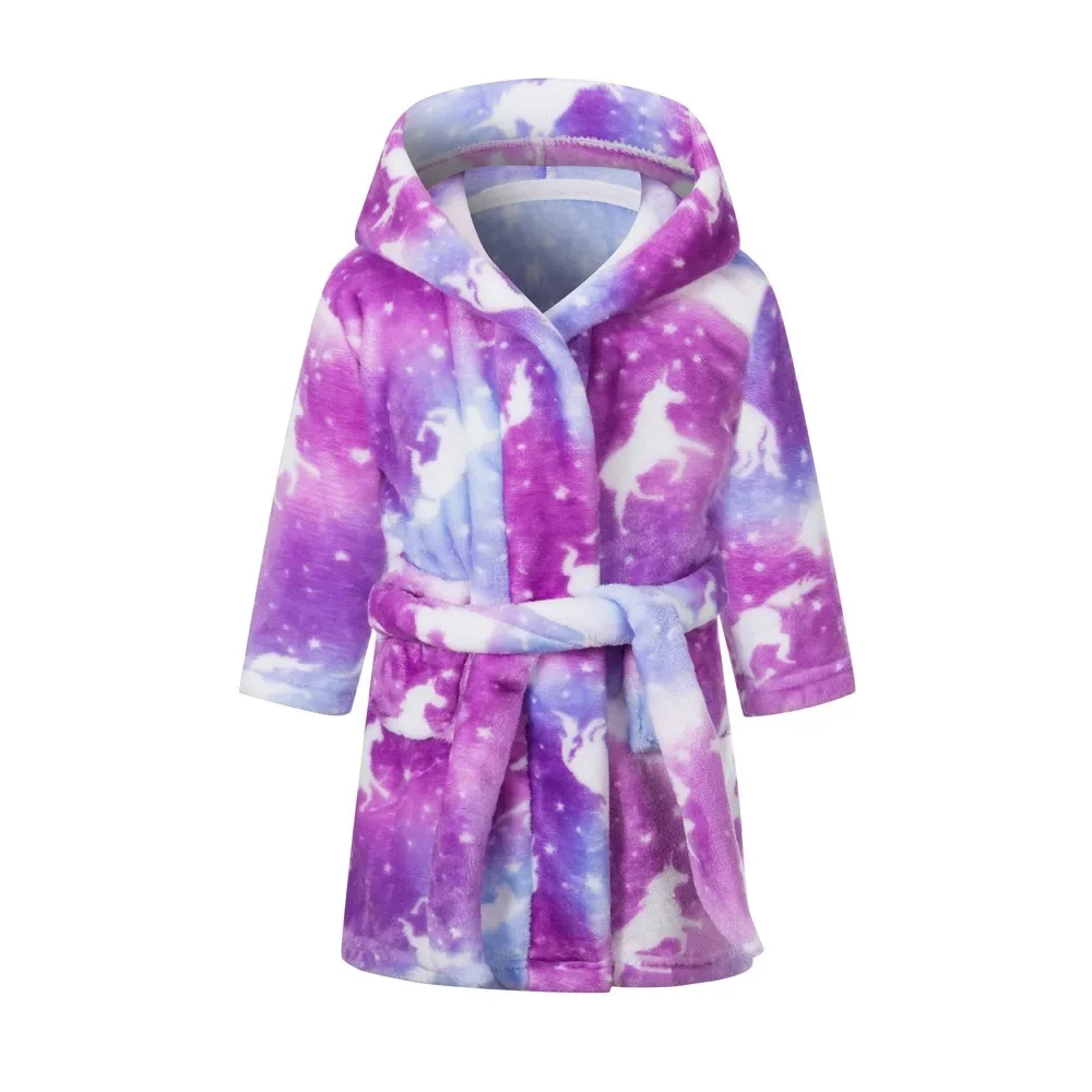 2-14 Years Kids Autumn Winter Bathrobe Sleepwear Warm Soft Flannel For Girls Boys Teenage