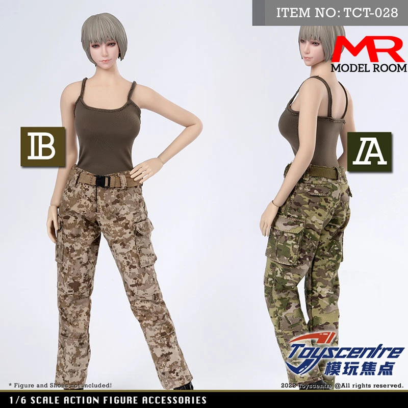 ToysCentre TCT-028 1/6 Camisole Camo Trousers Female Black Vest Camouflage Pants Set Fit 12-inch Soldier Action Figure Body