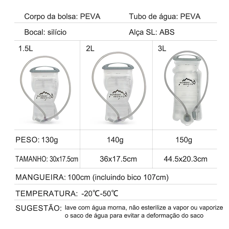 Bexiga Hidratação WRELS 1L-3L - TPU Livre BPA Ciclismo Caminhada