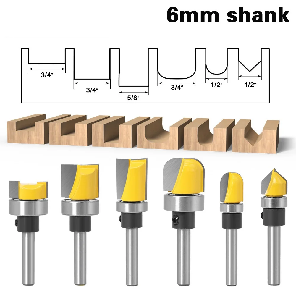 

1PC 6mm Shank Pattern Bit Flush Trim Bit Straight Bit with Bearing Hinge Mortising Router Bit Wood Trimmer Cutte