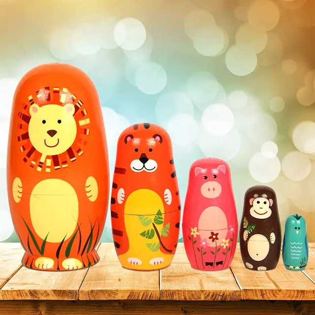 5PCS Matryoshka Dolls Nesting Dolls Cute Wood Russian Montessori Nesting Doll DIY Paint Skill Training Children Christmas Gift 5