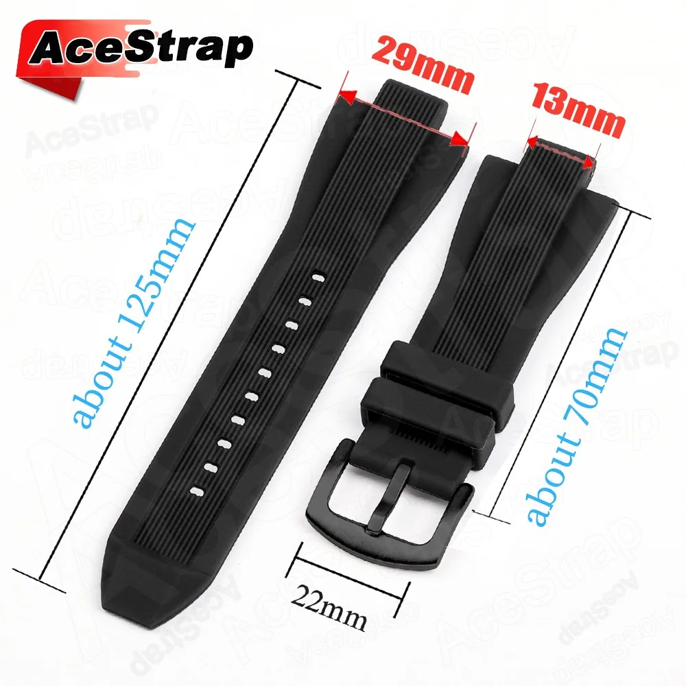 Silicone Convex End Watch Band - 13mm x 29mm Waterproof Wristband Accessories