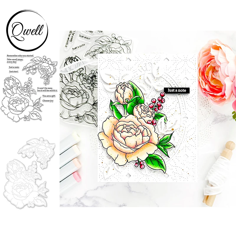 

QWELL Blossom Flower Metal Cutting Dies You are a gift Sentiments Stamps for 2022 DIY Scrapbooking Paper Cards Making Template
