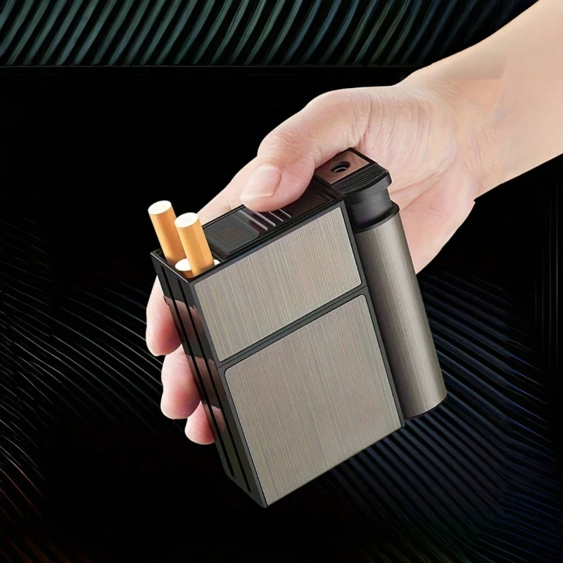 Stylish Metal Cigarette Case with Built-In Lighter, Anti-Pressure & Moisture-Proof Design, Holds 20 Standard Cigarettes