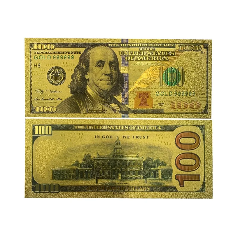 

metal crafts Gold Banknote USA 100 dollars bill USD Gold Black Foil Banknotes collection cards movie prop money for dedor