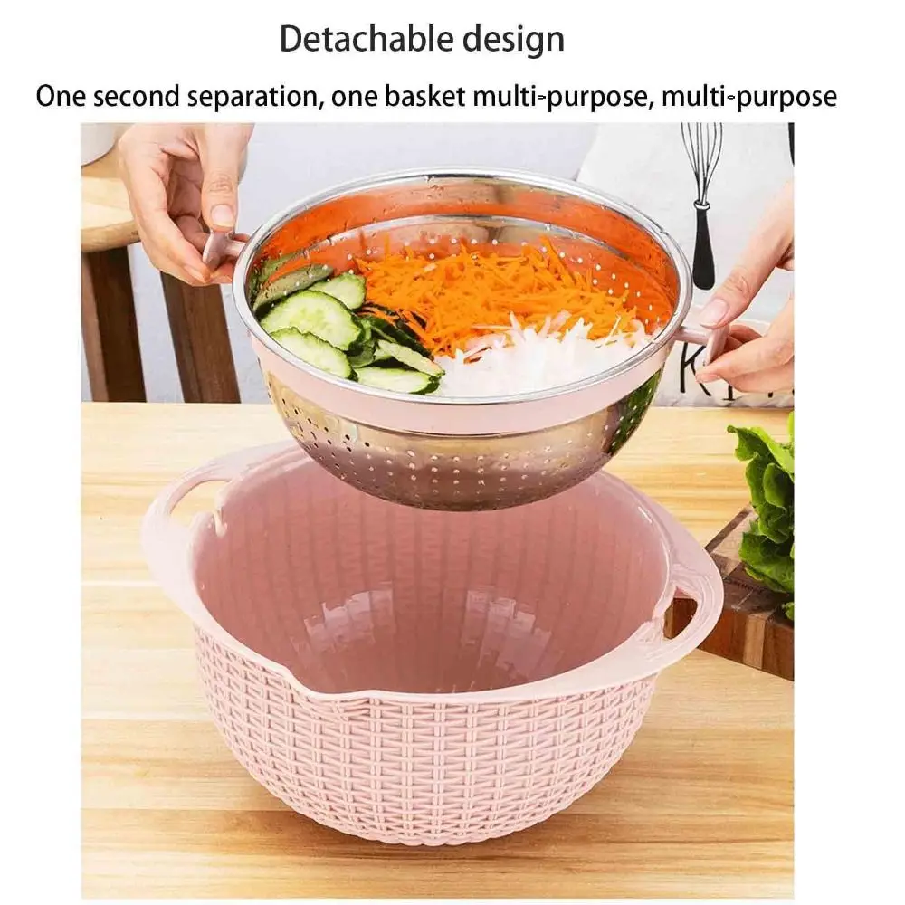 

4 IN 1 Colander with Mixing Bowl Set Rotatable Double Layer Pasta Strainer Multinational Stainless Steel Draining Basket