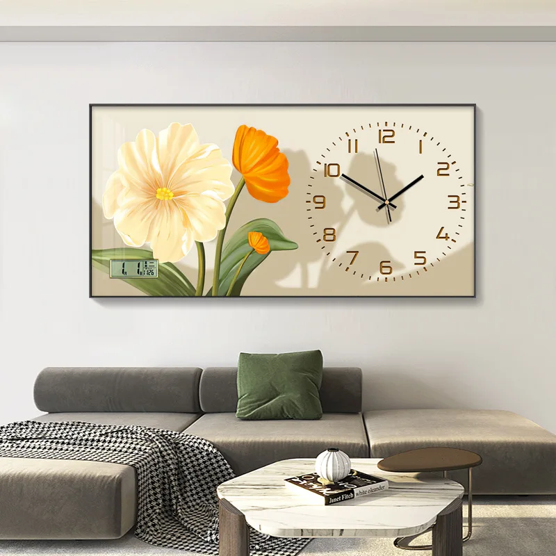 

Алюминиевые часы, Современные Простые декоративные настенные часы с цветами для гостиной, настенные часы с рисунком дивана, настенные часы с рисунком