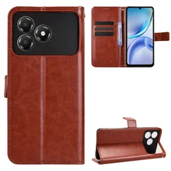 Leather Flip Case with Wallet Card Slot and Kickstand - Protective Cover Coque s for ZTE Blade A76 (Brown)