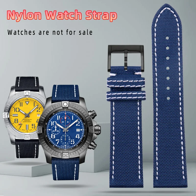 Фото Ремешок для наручных часов Seawolf серии Super Ocean, нейлоновый кожаный браслет для часов Breitling Avenger с глубоким погружением, желтый волк, 22 мм 24 мм №3