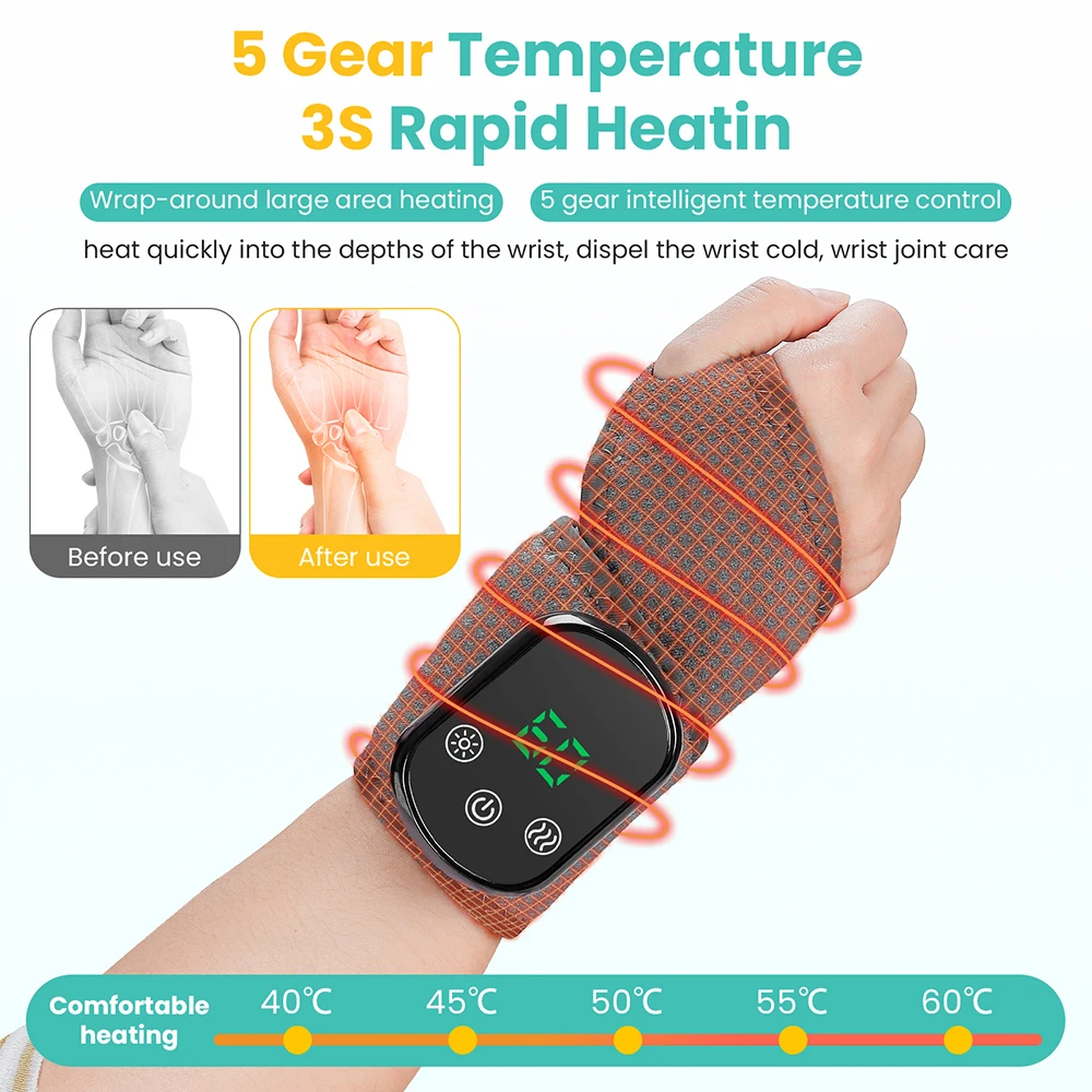 Electric Heating Wrist Massager Wrist Brace Protector Wrap Vibration Massage Relieves Tenosynovitis Carpal Tunnel Fatigue Relief